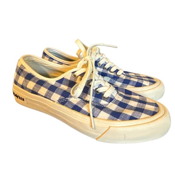 J.crew X Seavees blue gingham canvas sneakers 6 - Picture 2 of 12
